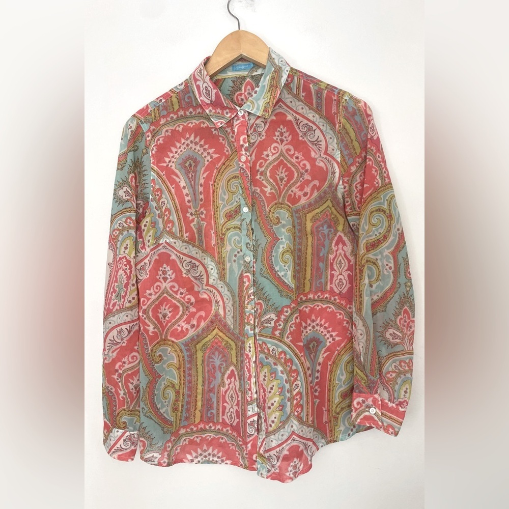 J. McLaughlin button down shirt Blouse in Paisley Garden Shirt medium